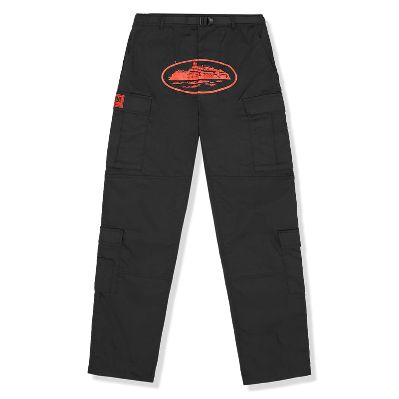 Corteiz Guerillaz Black Red Cargo Pants