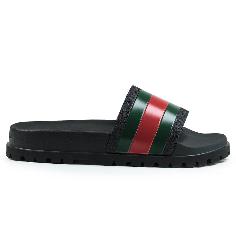 Gucci Web Chunky Pool Slides Black/Red/Green