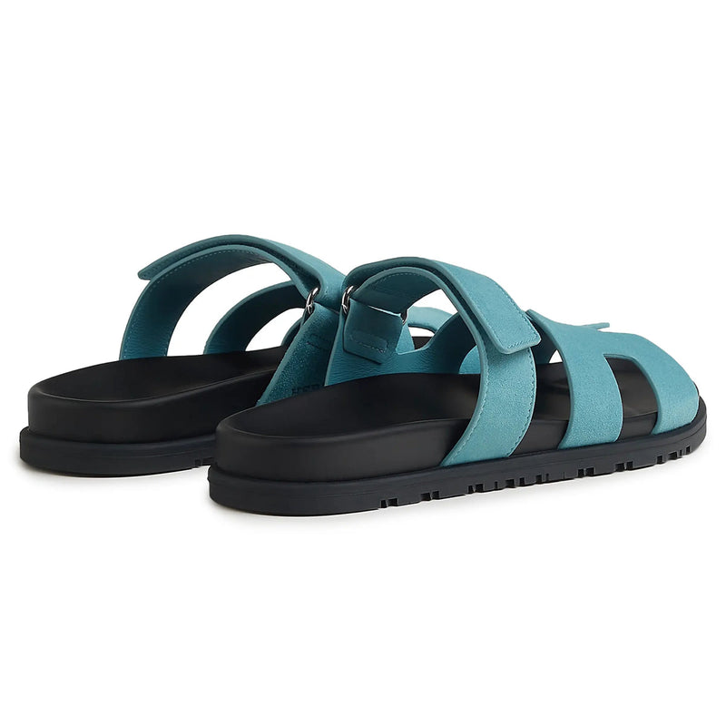 Hermes Paris Chypre Suede Goatskin Blue Mineral Sandals